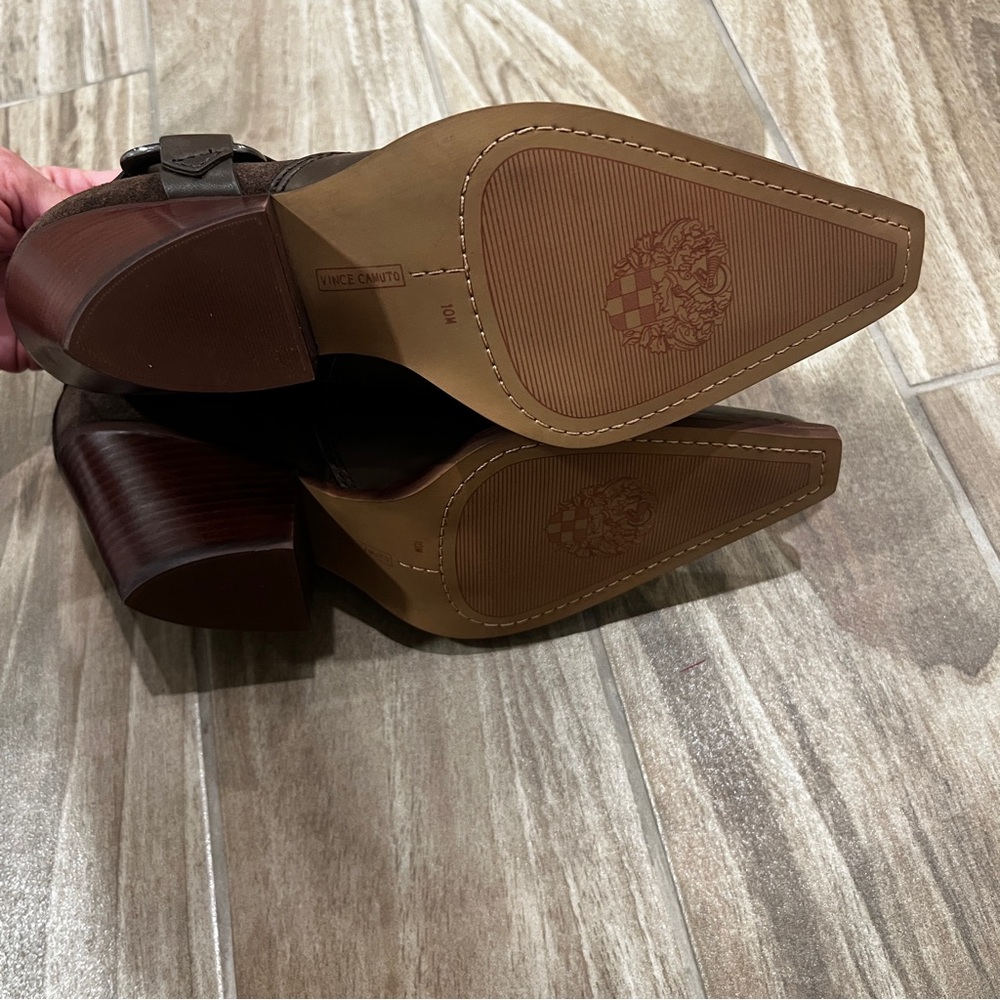 Vince Camuto NEW Nenanie Leather Suede Bootie Taupe Size 10 - Picture 10 of 13